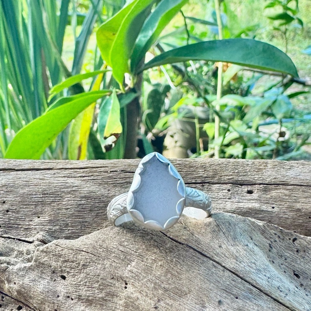 White milk sea glass natural tumbled floral sterling & fine silver
